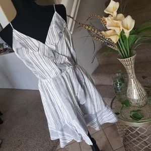 Striped Ruffle Wrap Cotton Cami Dress from EXPRESS